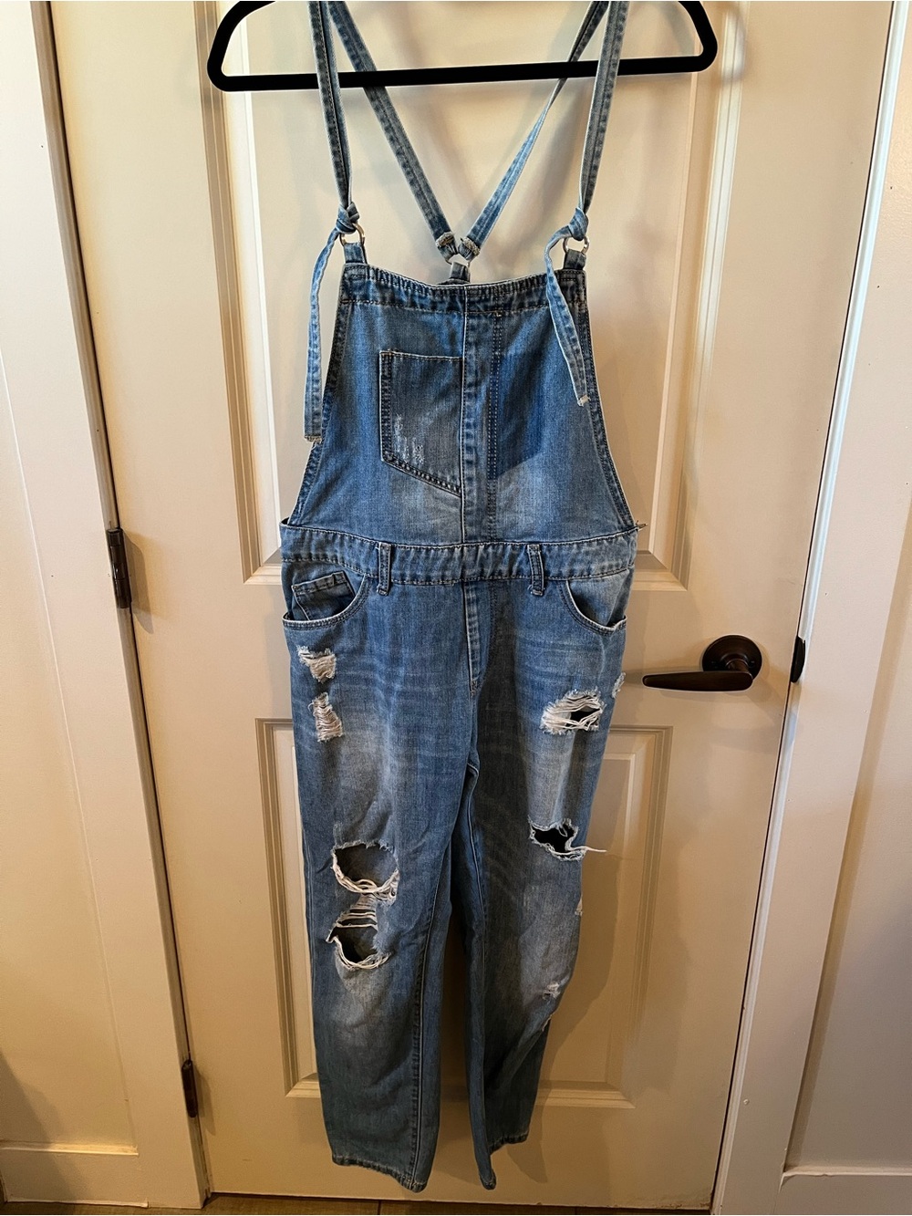 Distressed Light Blue Denim Women's Overalls